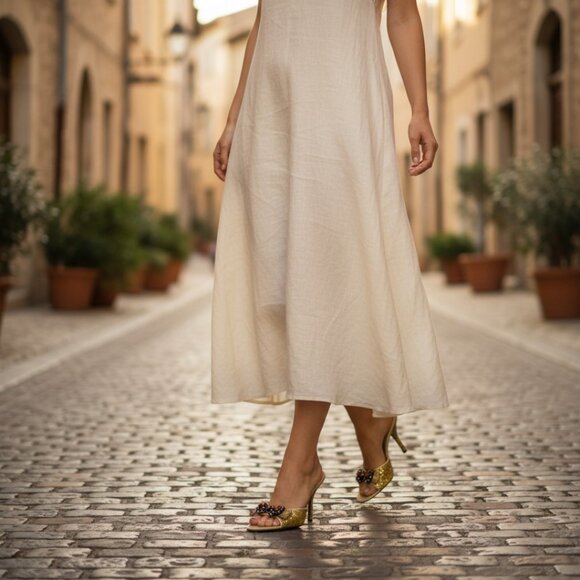 Hale' Bob Gold Glitter Metal Bow/Color Stones Detail Designer Mules Size 8.M - Picture 7 of 13